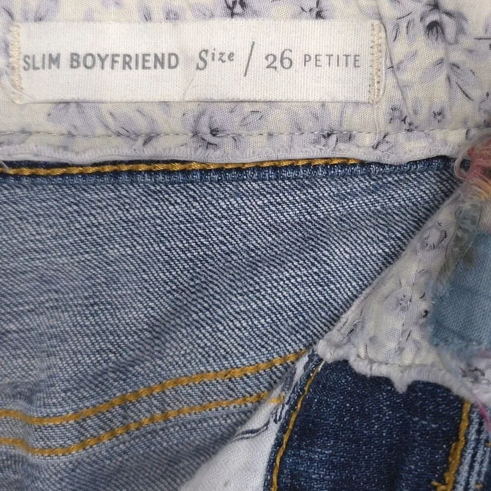 ANTHROPOLOGIE‎ PILCRO Jeans 26 Petite Patchwork Distressed Slim Boyfriend Floral